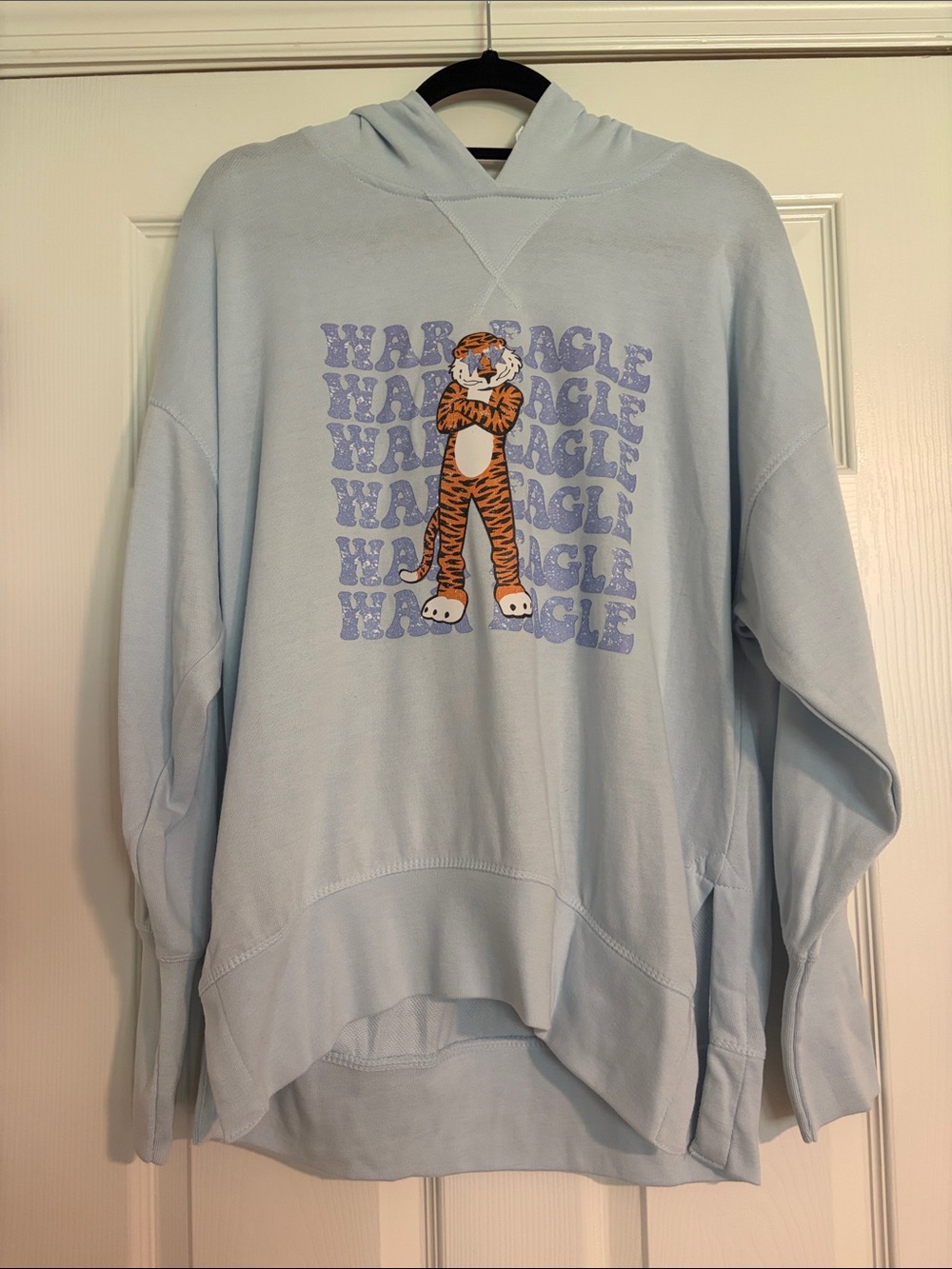 MV Sport Light Blue Crewneck Hoodie with Auburn Tiger Graphic